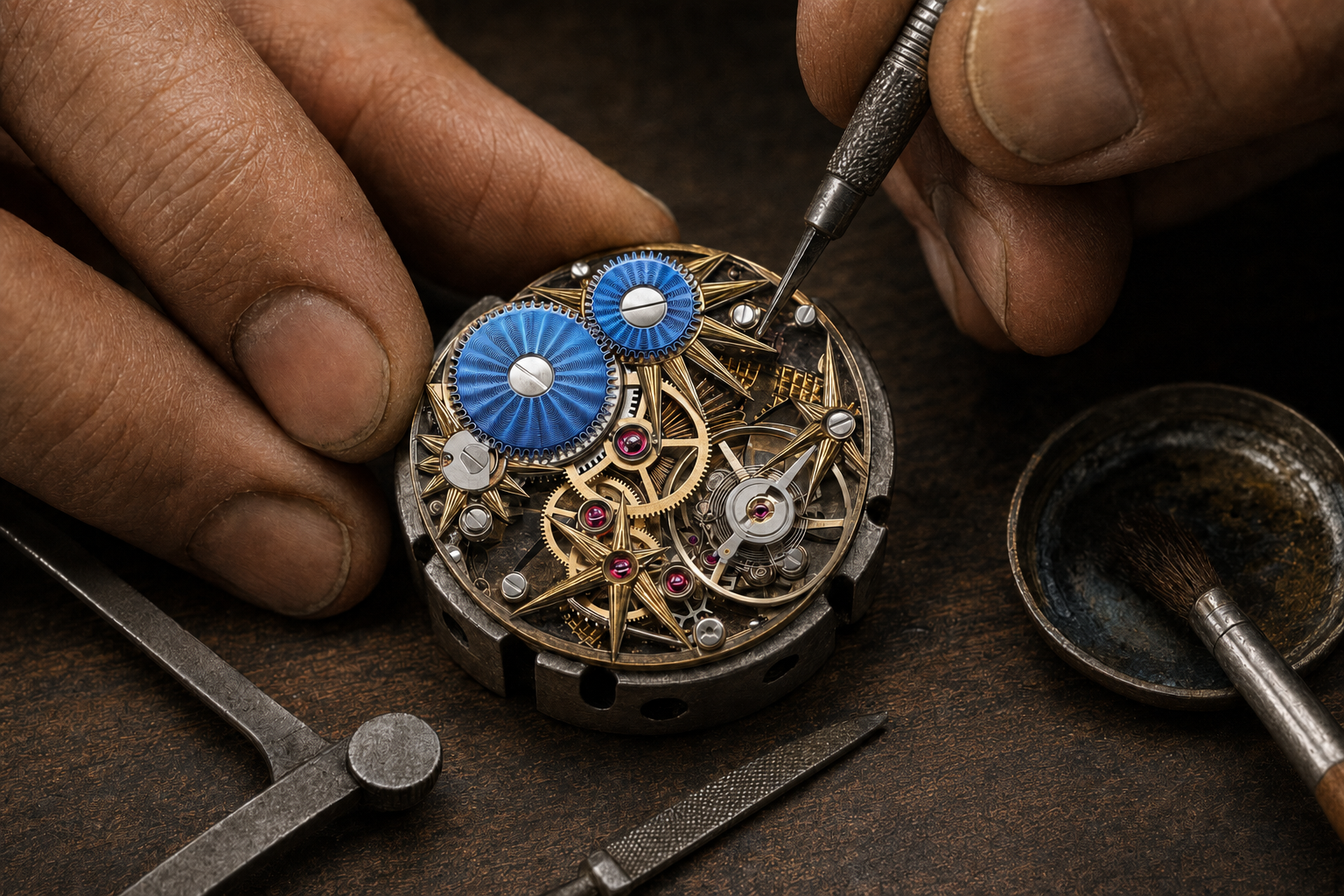 Werkstattaufnahme eines skelettierten und patinierten Werkteils der Vintage handmade