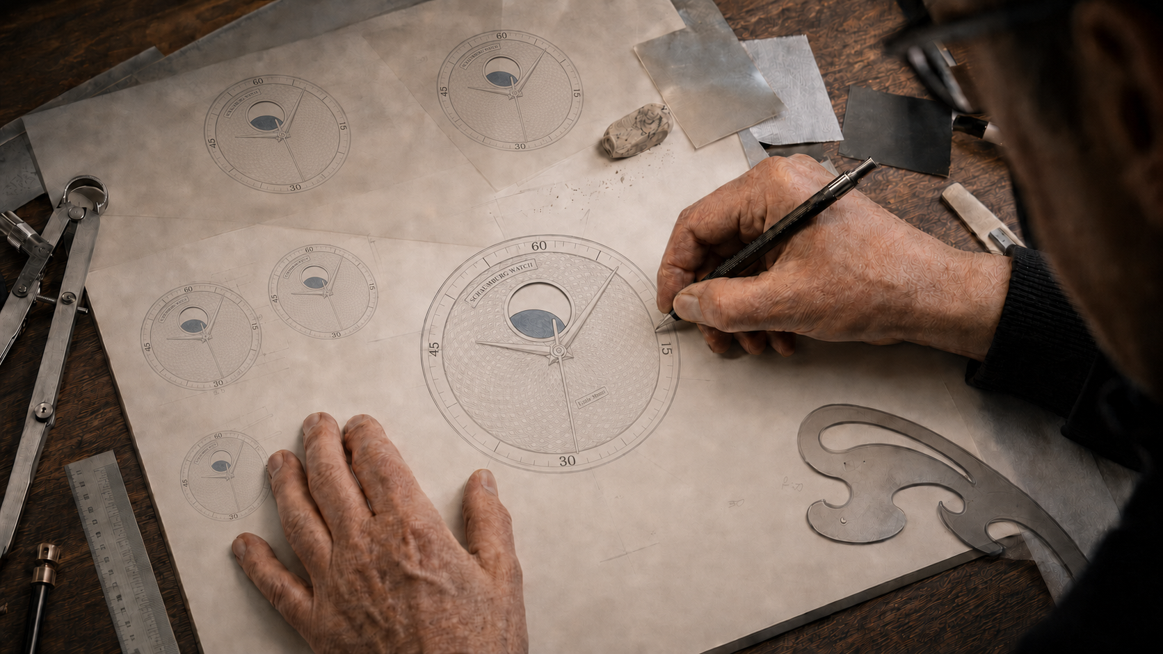 Uhrendesigner zeichnet das Zifferblatt der Little MooN