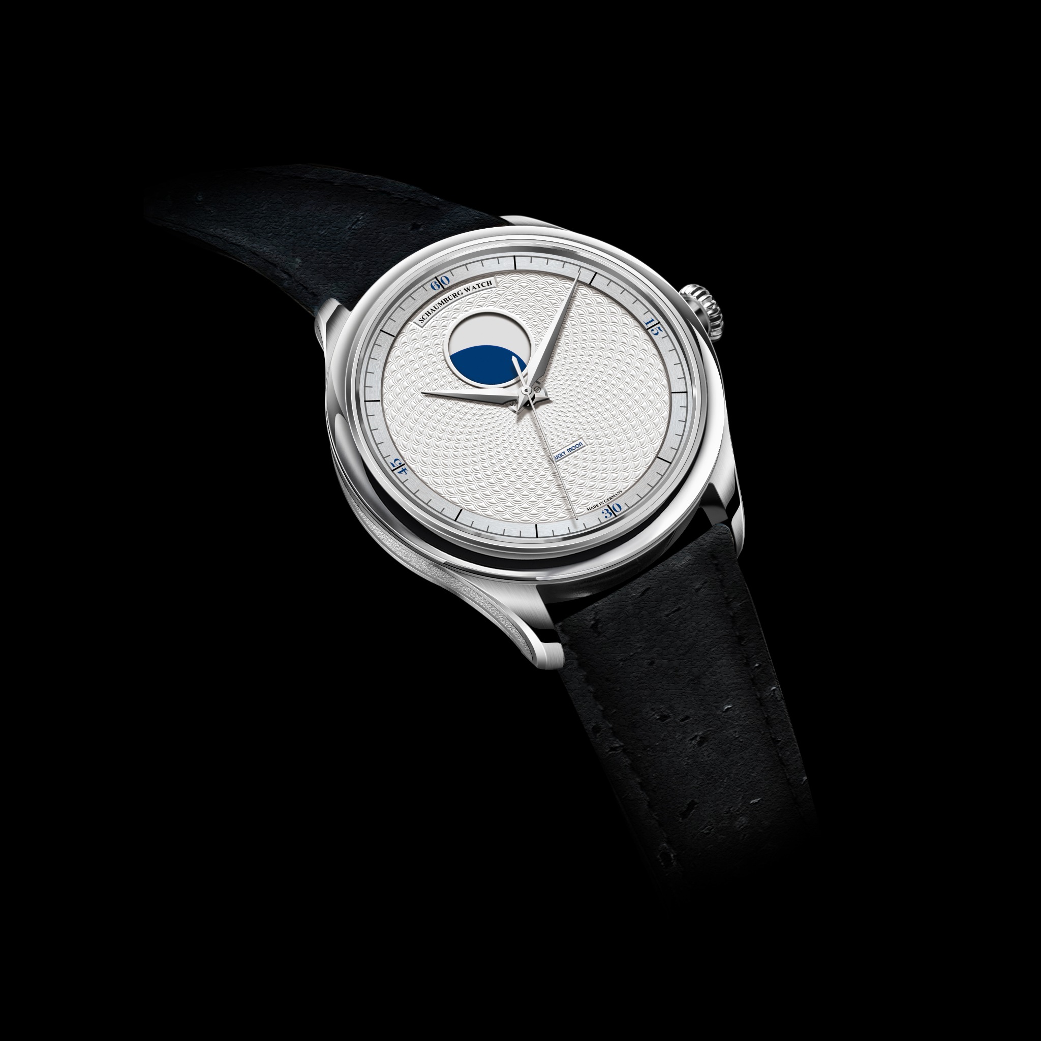 Schrägansicht der Schaumburg Watch Lucky MooN Blau