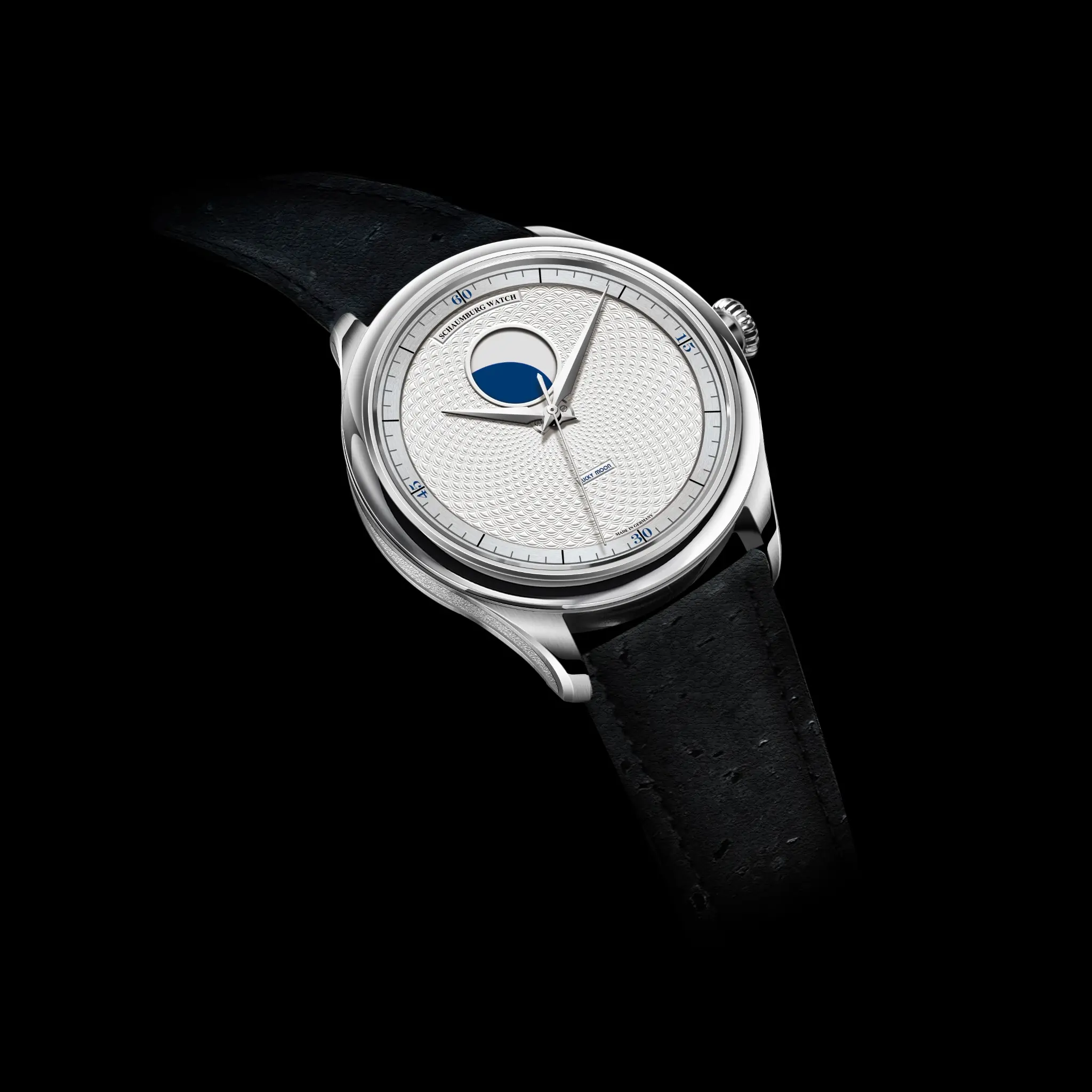 Schrägansicht der Schaumburg Watch Lucky MooN Blau