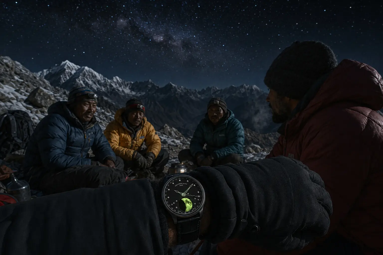 Schaumburg Watch MooN Universe No. 02 am Handgelenk bei Nacht im Himalaya
