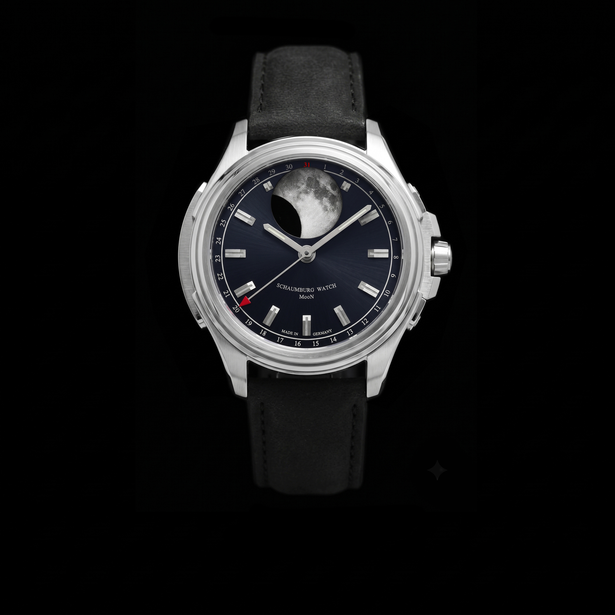 Schaumburg Watch Urbanic MooN 2 mit nachtblauem Zifferblatt und einzelner Mondanzeige