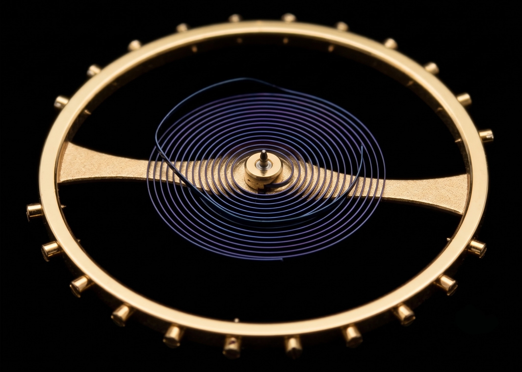 Glucydur-Schraubenunruh mit blauer Nivarox-Breguet-Unruhspirale für das Handaufzugswerk SW-07